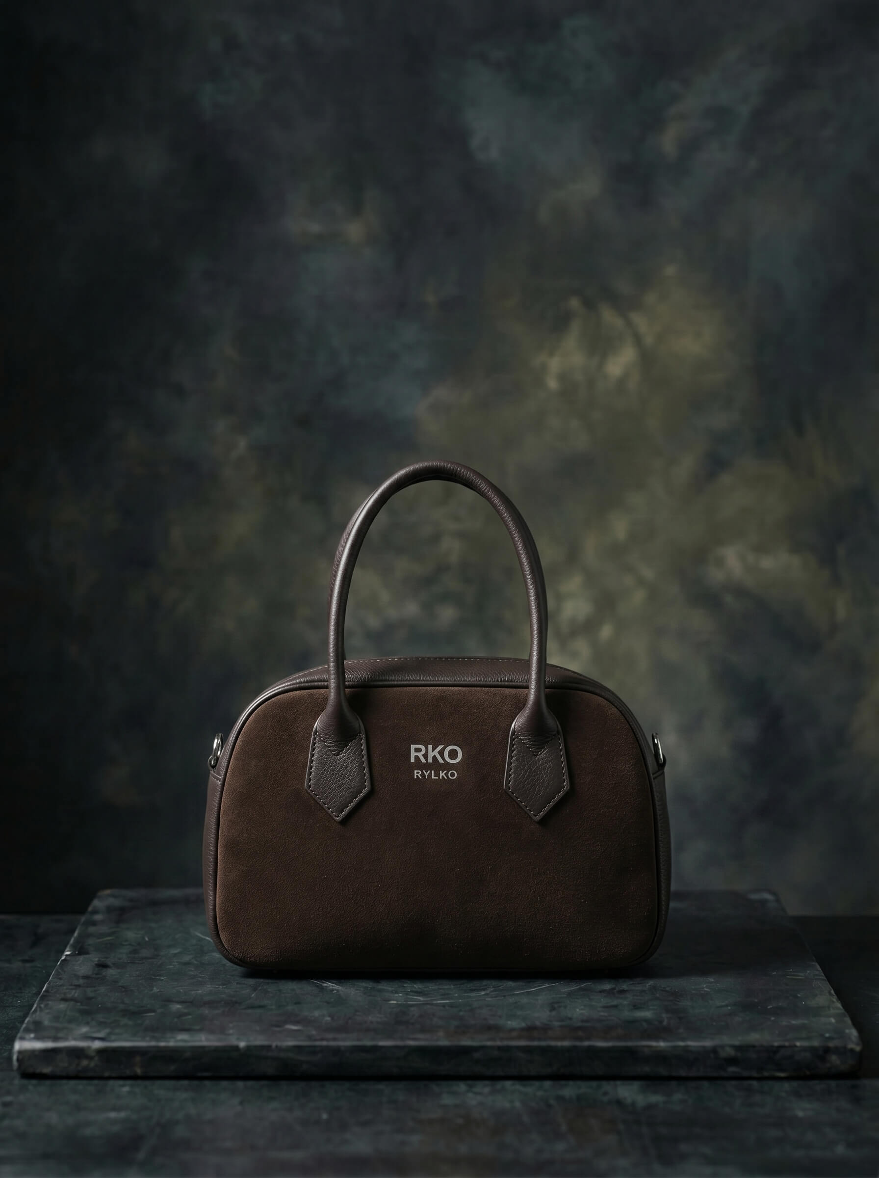 Chocolate Brown Suede Bowling Bag Front